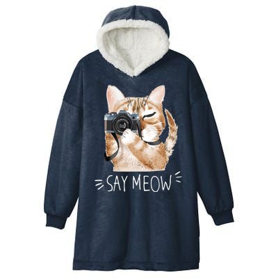 Say Meow Cute Cat Picture Hooded Wearable Blanket