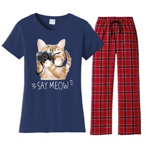 Say Meow Cute Cat Picture Women's Flannel Pajama Set