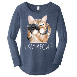 Say Meow Cute Cat Picture Women's Perfect Tri Tunic Long Sleeve Shirt