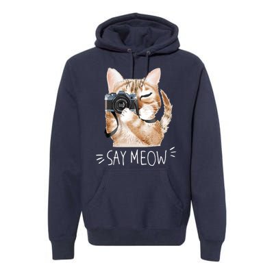 Say Meow Cute Cat Picture Premium Hoodie