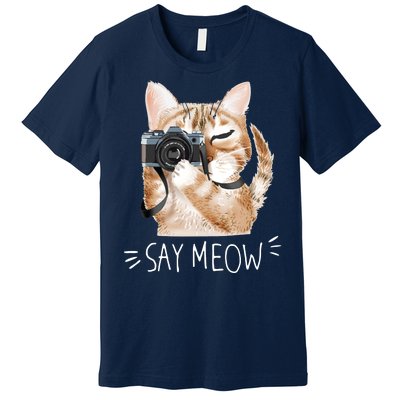 Say Meow Cute Cat Picture Premium T-Shirt