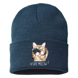 Say Meow Cute Cat Picture Sustainable Knit Beanie