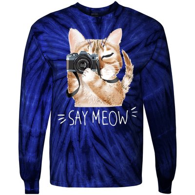 Say Meow Cute Cat Picture Tie-Dye Long Sleeve Shirt