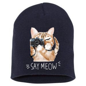 Say Meow Cute Cat Picture Short Acrylic Beanie