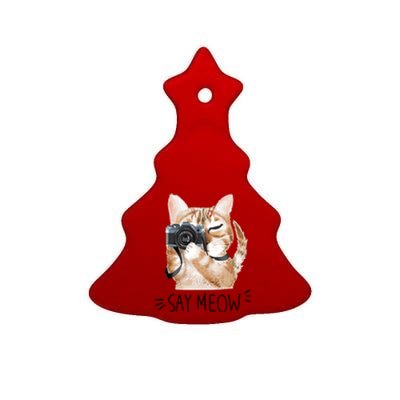 Say Meow Cute Cat Picture Ceramic Tree Ornament