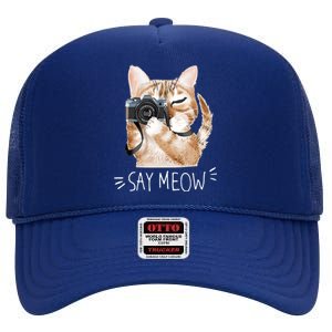 Say Meow Cute Cat Picture High Crown Mesh Back Trucker Hat