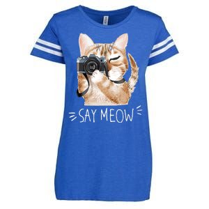 Say Meow Cute Cat Picture Enza Ladies Jersey Football T-Shirt