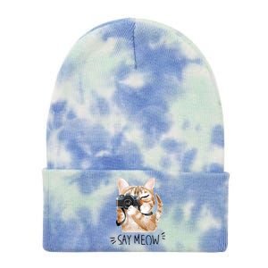 Say Meow Cute Cat Picture Tie Dye 12in Knit Beanie