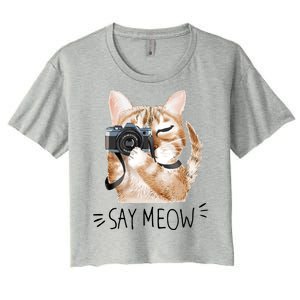 Say Meow Cute Cat Picture Women's Crop Top Tee