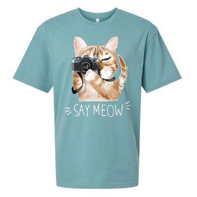 Say Meow Cute Cat Picture Sueded Cloud Jersey T-Shirt