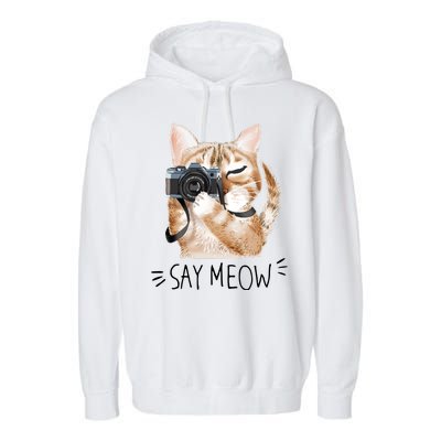 Say Meow Cute Cat Picture Garment-Dyed Fleece Hoodie