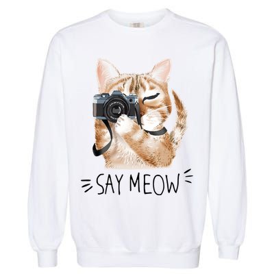 Say Meow Cute Cat Picture Garment-Dyed Sweatshirt