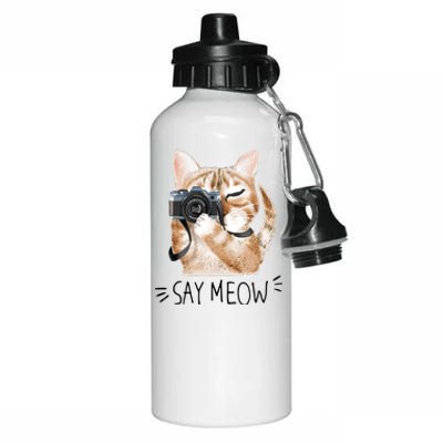 Say Meow Cute Cat Picture Aluminum Water Bottle