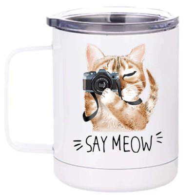 Say Meow Cute Cat Picture 12 oz Stainless Steel Tumbler Cup