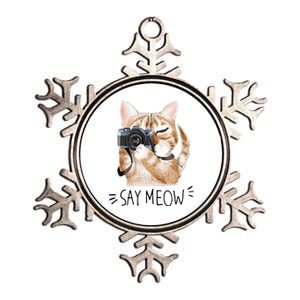 Say Meow Cute Cat Picture Metallic Star Ornament