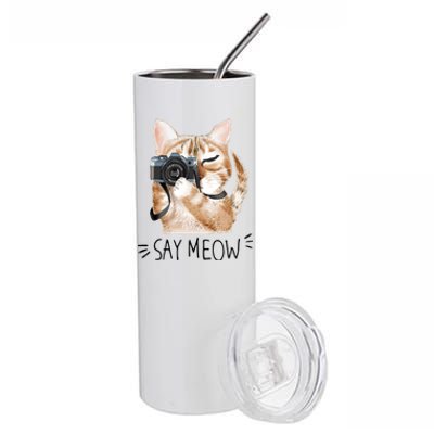 Say Meow Cute Cat Picture Stainless Steel Tumbler