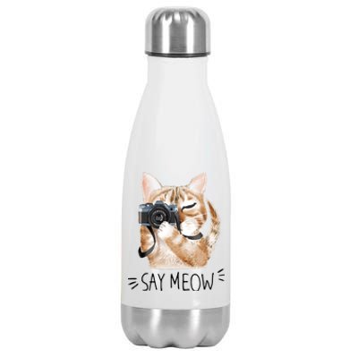 Say Meow Cute Cat Picture Stainless Steel Insulated Water Bottle