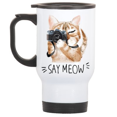 Say Meow Cute Cat Picture Stainless Steel Travel Mug