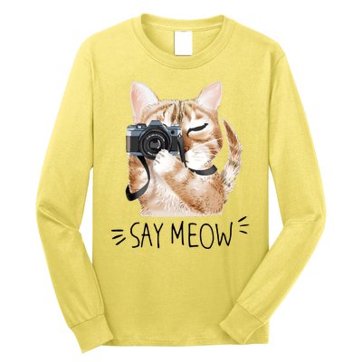 Say Meow Cute Cat Picture Long Sleeve Shirt