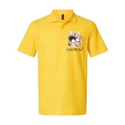 Say Meow Cute Cat Picture Softstyle Adult Sport Polo