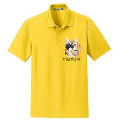 Say Meow Cute Cat Picture Dry Zone Grid Polo