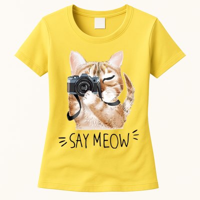Say Meow Cute Cat Picture Womens T-Shirt