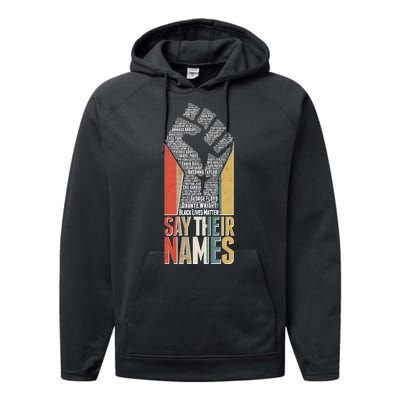 Say Their Names Black Lives Matter Remembering Victim Names Performance Fleece Hoodie