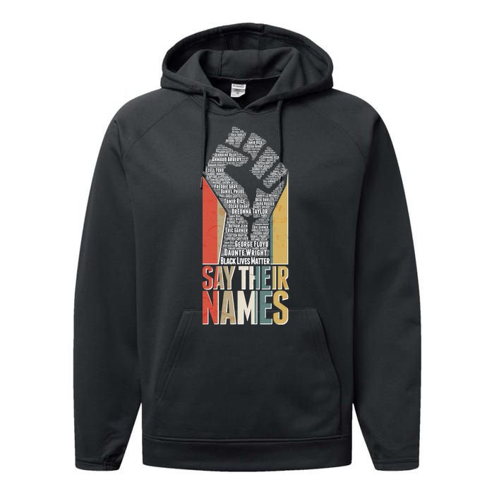 Say Their Names Black Lives Matter Remembering Victim Names Performance Fleece Hoodie