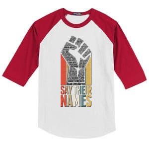 Say Their Names Black Lives Matter Remembering Victim Names Kids Colorblock Raglan Jersey