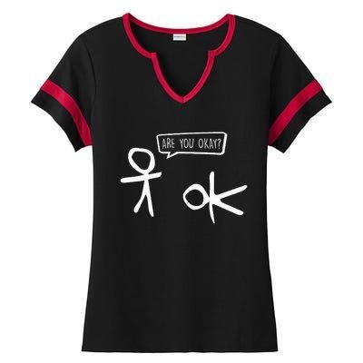 Stickman Are You Ok Cartoon Be Kind Good Help Support Ladies Halftime Notch Neck Tee