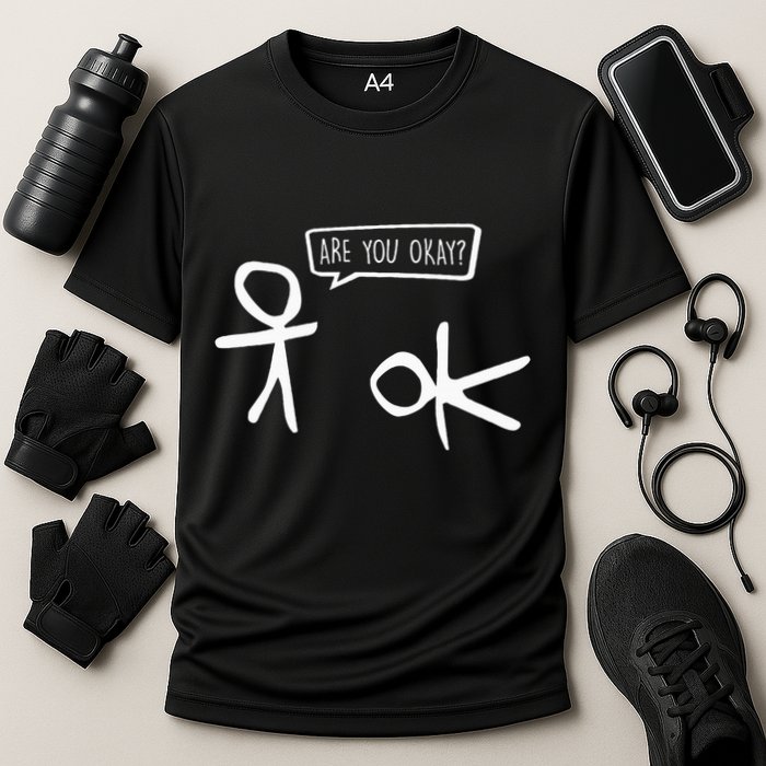 Stickman Are You Ok Cartoon Be Kind Good Help Support Cooling Performance Crew T-Shirt