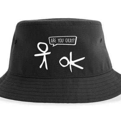Stickman Are You Ok Cartoon Be Kind Good Help Support Sustainable Bucket Hat