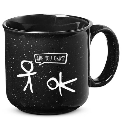Stickman Are You Ok Cartoon Be Kind Good Help Support 15oz Campfire Ceramic Mug