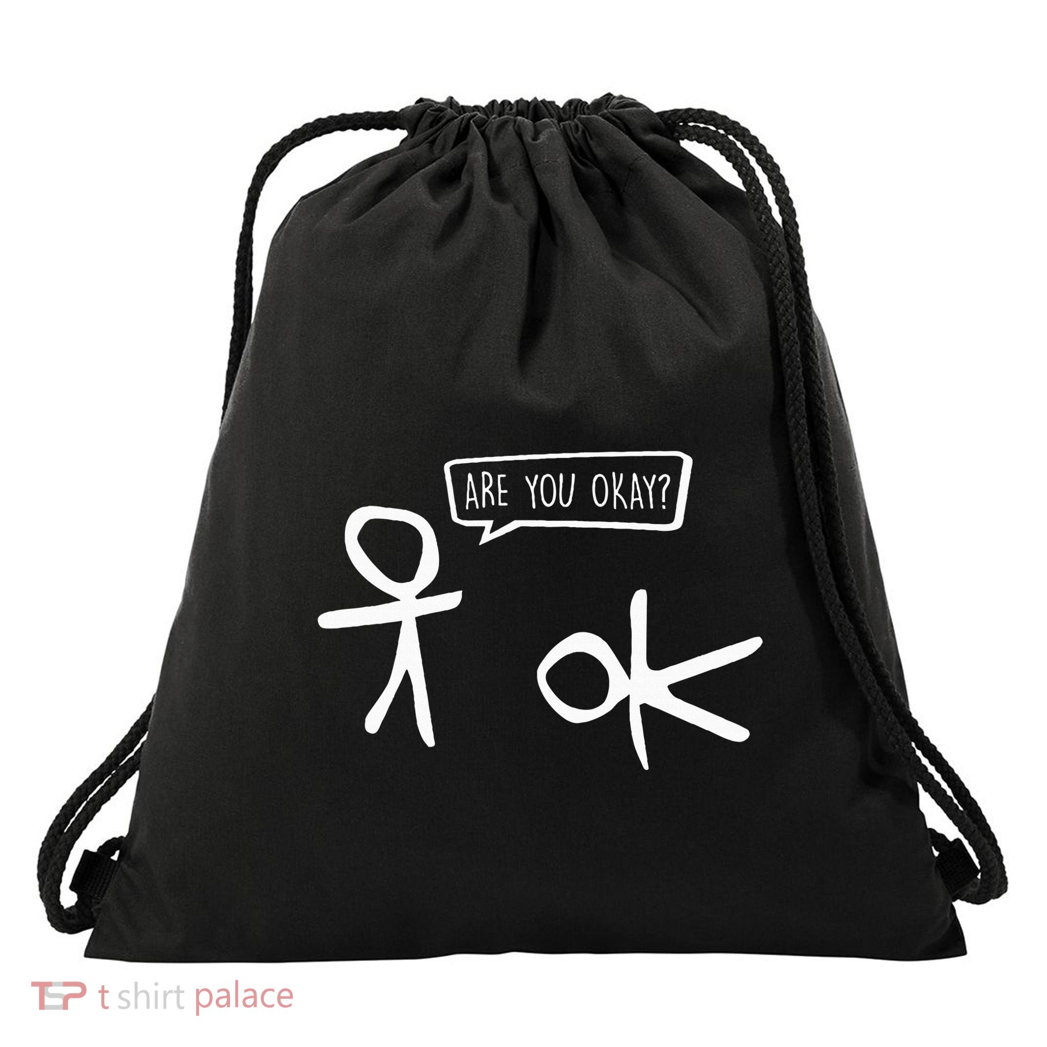 Stickman Are You Ok Cartoon Be Kind Good Help Support Drawstring Bag