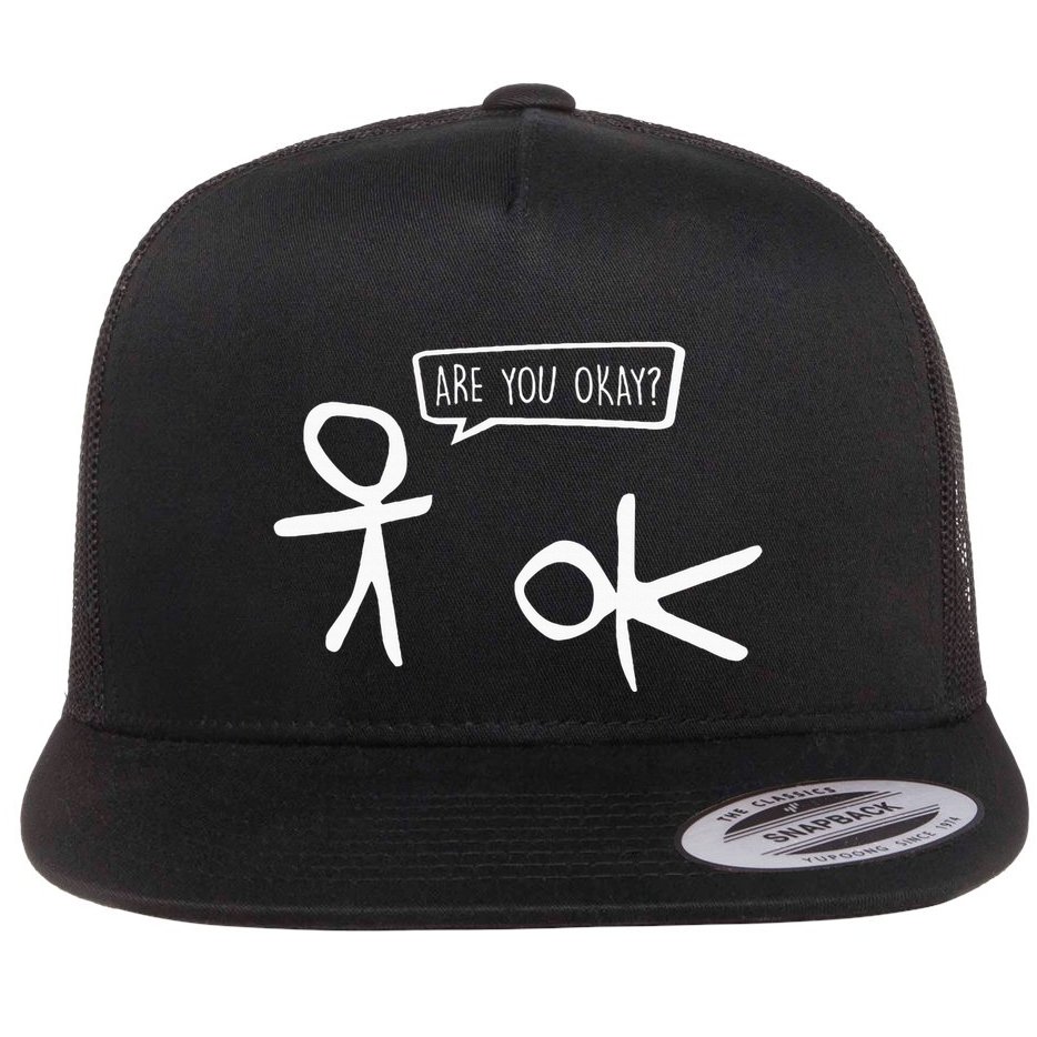 Stickman Are You Ok Cartoon Be Kind Good Help Support Flat Bill Trucker Hat