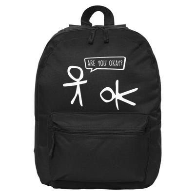 Stickman Are You Ok Cartoon Be Kind Good Help Support 16 in Basic Backpack