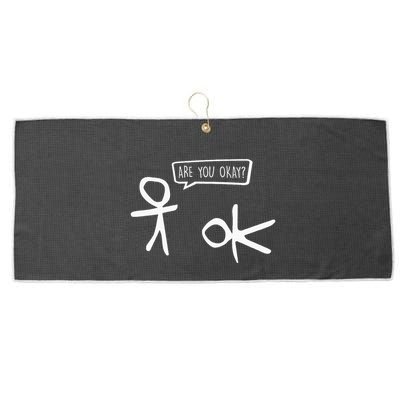 Stickman Are You Ok Cartoon Be Kind Good Help Support Large Microfiber Waffle Golf Towel