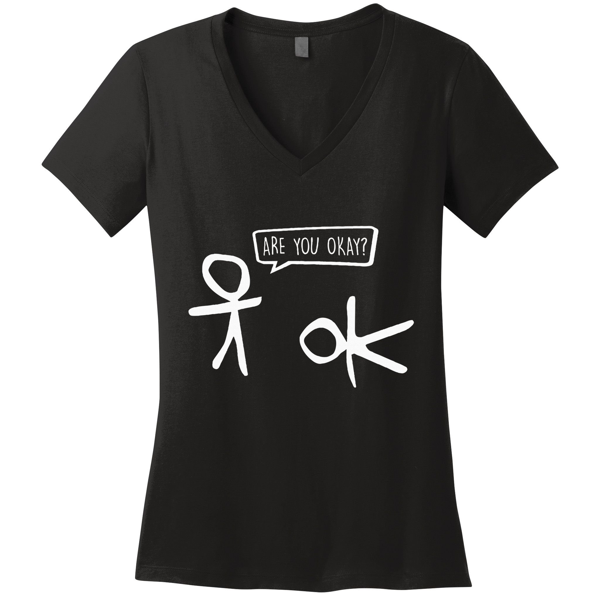 Stickman Are You Ok Cartoon Be Kind Good Help Support Women's V-Neck T-Shirt