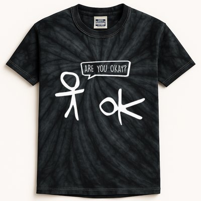 Stickman Are You Ok Cartoon Be Kind Good Help Support Kids Tie-Dye T-Shirt