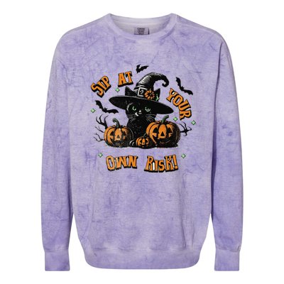 Sit At Your Own Risk Spooky Black Cat Witch Colorblast Crewneck Sweatshirt