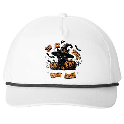 Sit At Your Own Risk Spooky Black Cat Witch Snapback Five-Panel Rope Hat