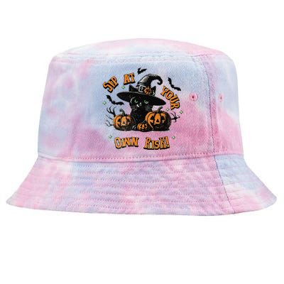 Sit At Your Own Risk Spooky Black Cat Witch Tie-Dyed Bucket Hat