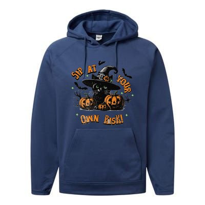 Sit At Your Own Risk Spooky Black Cat Witch Performance Fleece Hoodie