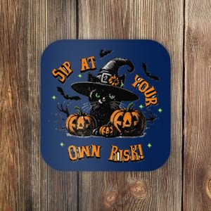 Sit At Your Own Risk Spooky Black Cat Witch Coaster