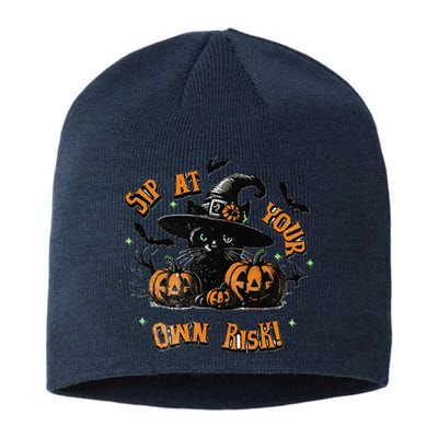 Sit At Your Own Risk Spooky Black Cat Witch Sustainable Beanie