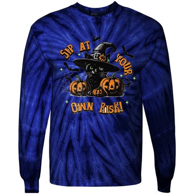 Sit At Your Own Risk Spooky Black Cat Witch Tie-Dye Long Sleeve Shirt