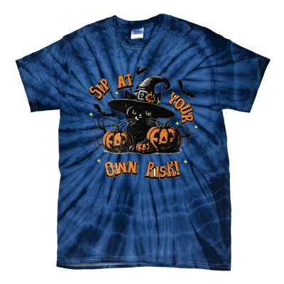 Sit At Your Own Risk Spooky Black Cat Witch Tie-Dye T-Shirt