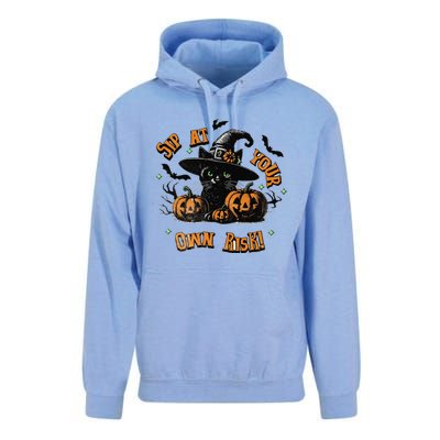 Sit At Your Own Risk Spooky Black Cat Witch Unisex Surf Hoodie