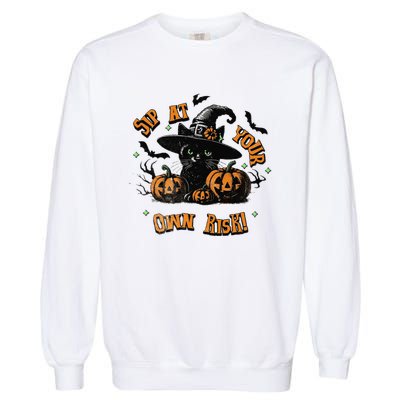 Sit At Your Own Risk Spooky Black Cat Witch Garment-Dyed Sweatshirt