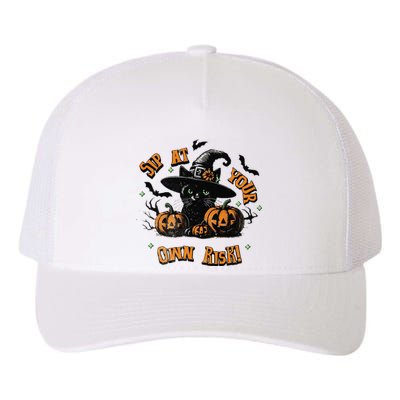 Sit At Your Own Risk Spooky Black Cat Witch Yupoong Adult 5-Panel Trucker Hat